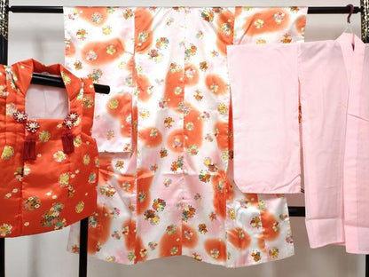 平和屋着物[]七五三　女の子　３歳　祝着　三つ身　長襦袢(無双仕立て)・被布セット　花丸文　暈し染め　DABG3400ma