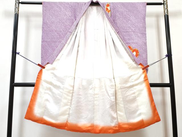平和屋着物[]七五三　女の子　７歳　祝着　四つ身　襦袢(無双仕立て・半衿刺繍)セット　駒刺繍　総絞り　鼓文　逸品　DABG3402ma