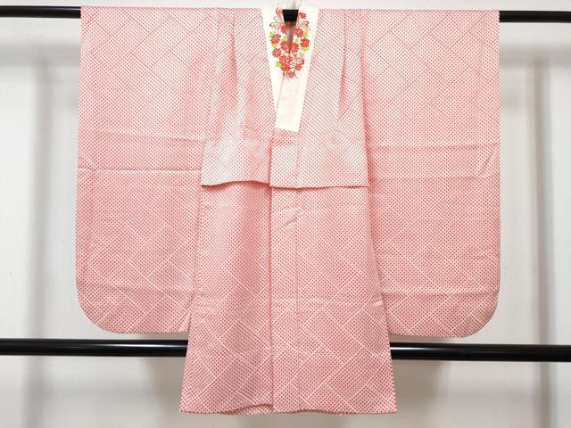平和屋着物[]七五三　女の子　７歳　祝着　四つ身　襦袢(無双仕立て・半衿刺繍)セット　駒刺繍　総絞り　鼓文　逸品　DABG3402ma