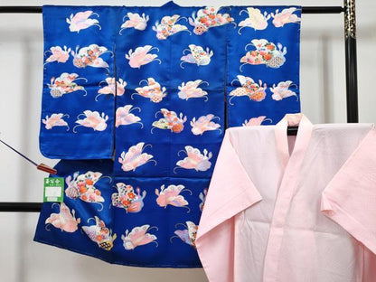 平和屋着物[]七五三　女の子　３歳　祝着　三つ身　長襦袢(無双仕立て)セット　駒刺繍　花蝶文　金彩　DABG3403ma