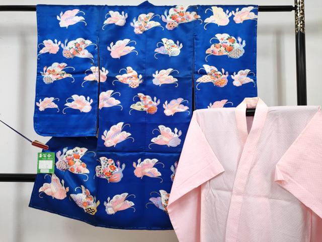 平和屋着物[]七五三　女の子　３歳　祝着　三つ身　長襦袢(無双仕立て)セット　駒刺繍　花蝶文　金彩　DABG3403ma