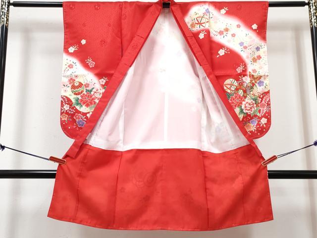 平和屋着物[]七五三　女の子　３歳　祝着　三つ身　長襦袢(単衣)セット　鼓鞠花蝶文　暈し染め　金彩　DABG3404ma