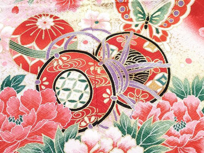 平和屋着物[]七五三　女の子　３歳　祝着　三つ身　長襦袢(単衣)セット　鼓鞠花蝶文　暈し染め　金彩　DABG3404ma