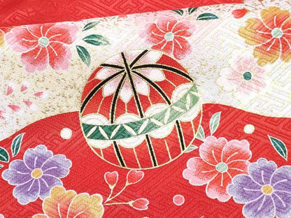 平和屋着物[]七五三　女の子　３歳　祝着　三つ身　長襦袢(単衣)セット　鼓鞠花蝶文　暈し染め　金彩　DABG3404ma