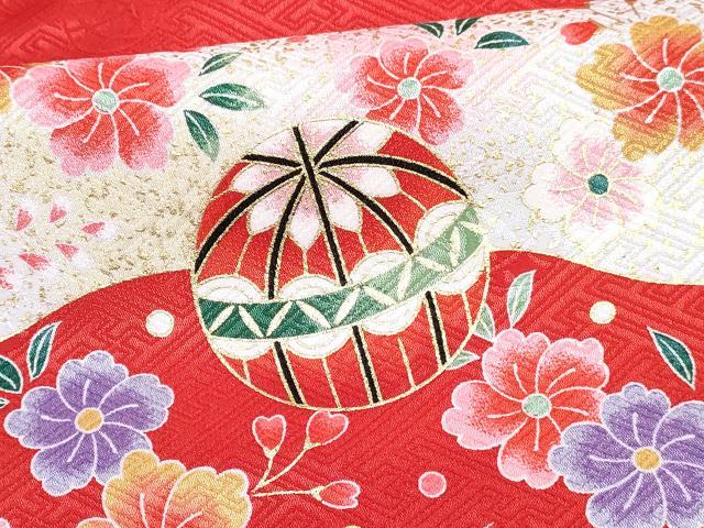 平和屋着物[]七五三　女の子　３歳　祝着　三つ身　長襦袢(単衣)セット　鼓鞠花蝶文　暈し染め　金彩　DABG3404ma