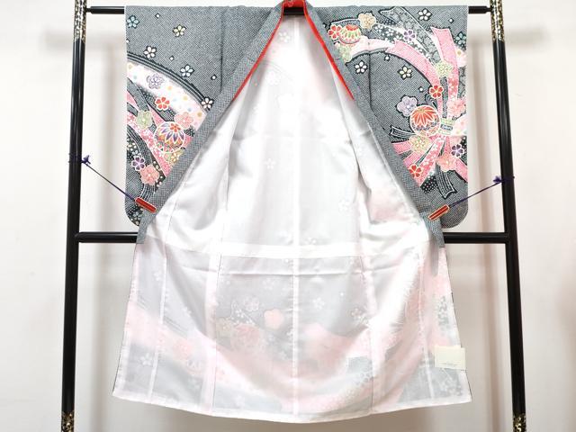 平和屋着物[]七五三　女の子　７歳　祝着　四つ身　襦袢(単衣)セット　束ね熨斗鞠花文　暈し染め　金彩　未使用　DABG3411ma