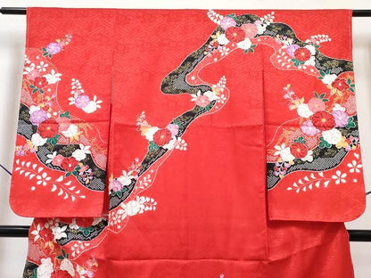 平和屋着物[]七五三　女の子　７歳　祝着　四つ身　襦袢(単衣)セット　辻が花　金彩　逸品　未使用　DABG3412ma