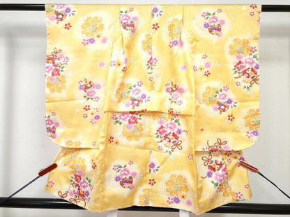 平和屋着物[]七五三　女の子　３歳　祝着　三つ身　被布セット　鈴花文　暈し染め　金彩　DABG3417ma