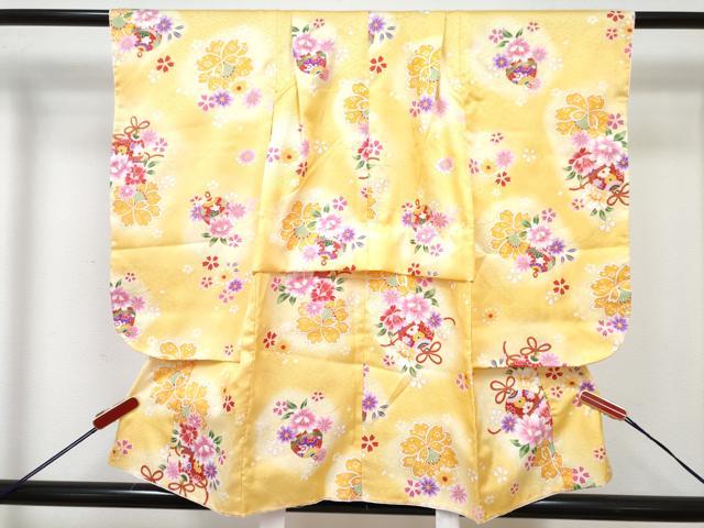 平和屋着物[]七五三　女の子　３歳　祝着　三つ身　被布セット　鈴花文　暈し染め　金彩　DABG3417ma