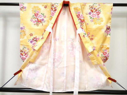 平和屋着物[]七五三　女の子　３歳　祝着　三つ身　被布セット　鈴花文　暈し染め　金彩　DABG3417ma