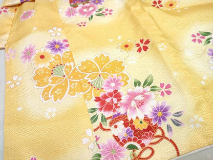 平和屋着物[]七五三　女の子　３歳　祝着　三つ身　被布セット　鈴花文　暈し染め　金彩　DABG3417ma