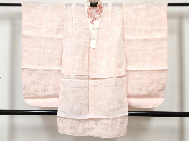 平和屋着物[]七五三　女の子　７歳　祝着　四つ身　襦袢(無双仕立て・半衿刺繍)セット　駒刺繍　雪輪花鳥文　金彩　洗える着物　DABG3424ma