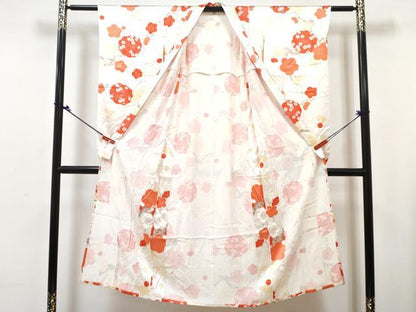 平和屋着物[]七五三　女の子　７歳　祝着　四つ身　単衣　長襦袢(単衣)セット　枝梅花文　金彩　逸品　DABG3425ma