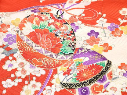 平和屋着物[]七五三　女の子　７歳　祝着　四つ身　長襦袢(無双仕立て)セット　鈴花文　金彩　逸品　DABG3435ma