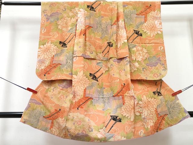 平和屋着物[]アンティーク　大正ロマン　七五三　女の子　３歳　祝着　御所車花文　逸品　DABG3448ma