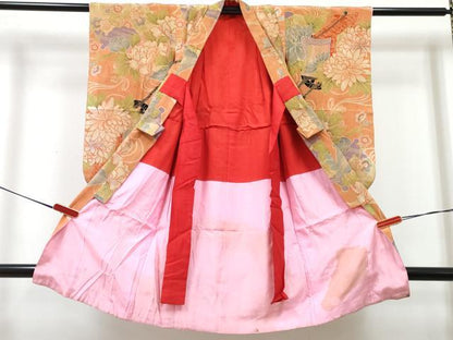 平和屋着物[]アンティーク　大正ロマン　七五三　女の子　３歳　祝着　御所車花文　逸品　DABG3448ma