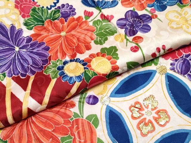 平和屋着物[]アンティーク　大正ロマン　七五三　女の子　３歳　祝着　竹屋町刺繍　扇面花文　逸品　DABG3449ma