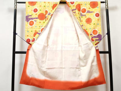 平和屋着物[]七五三　女の子　７歳　祝着　四つ身　長襦袢(無双仕立て・半衿刺繍)セット　エ霞菊花文　金彩　逸品　DABG3458ma