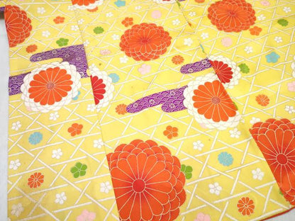平和屋着物[]七五三　女の子　７歳　祝着　四つ身　長襦袢(無双仕立て・半衿刺繍)セット　エ霞菊花文　金彩　逸品　DABG3458ma