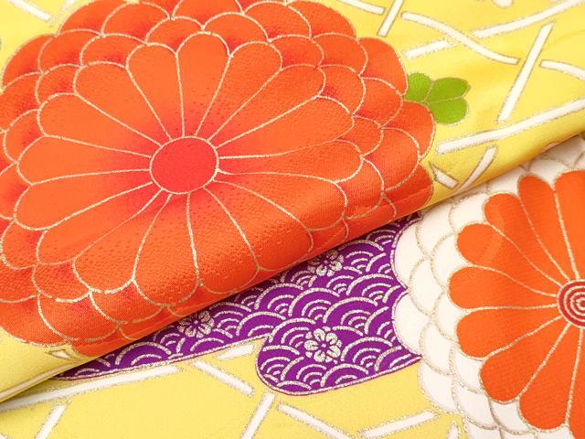平和屋着物[]七五三　女の子　７歳　祝着　四つ身　長襦袢(無双仕立て・半衿刺繍)セット　エ霞菊花文　金彩　逸品　DABG3458ma