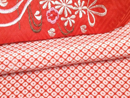 平和屋着物[]七五三　女の子　７歳　祝着　四つ身　長襦袢(無双仕立て・半衿刺繍)セット　エ霞菊花文　金彩　逸品　DABG3458ma
