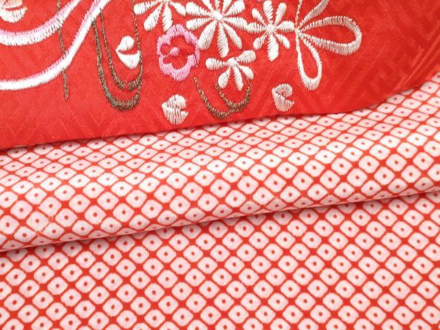 平和屋着物[]七五三　女の子　７歳　祝着　四つ身　長襦袢(無双仕立て・半衿刺繍)セット　エ霞菊花文　金彩　逸品　DABG3458ma