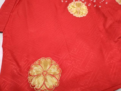 平和屋着物[]七五三　女の子　３歳　祝着　三つ身　襦袢付き　駒刺繍　鼓花文　逸品　DABG3466ma