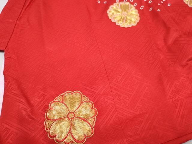 平和屋着物[]七五三　女の子　３歳　祝着　三つ身　襦袢付き　駒刺繍　鼓花文　逸品　DABG3466ma