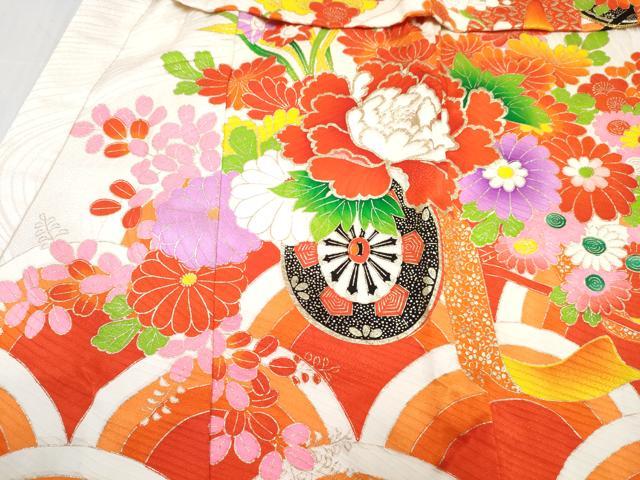 平和屋着物[]七五三　女の子　３歳　祝着　三つ身　駒刺繍　絞り　花車文　金彩　逸品　DABG3467ma