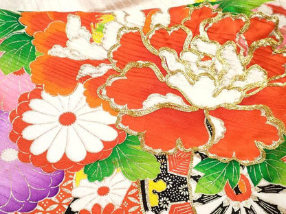 平和屋着物[]七五三　女の子　３歳　祝着　三つ身　駒刺繍　絞り　花車文　金彩　逸品　DABG3467ma