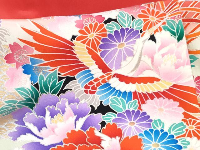 平和屋着物[]七五三　女の子　３歳　祝着　三つ身　飛鶴檜扇花文　暈し染め　銀彩　逸品　DABG3468ma