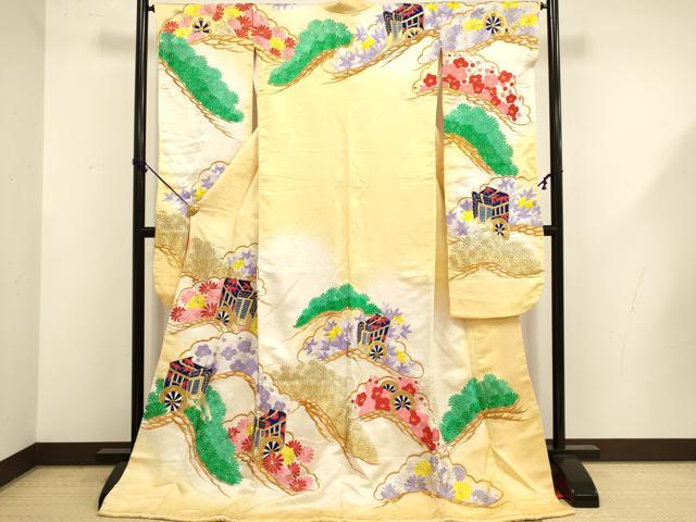 平和屋本店●お引きずり・お引き摺り・引き振袖　和装　結婚式　舞妓　芸妓　芸者　衣装　総刺繍　御所車花文　暈し染め　金糸　DABG3525du
