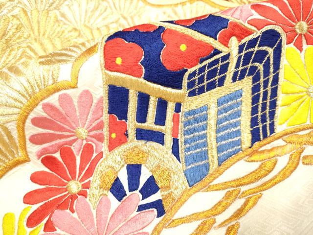 平和屋本店●お引きずり・お引き摺り・引き振袖　和装　結婚式　舞妓　芸妓　芸者　衣装　総刺繍　御所車花文　暈し染め　金糸　DABG3525du
