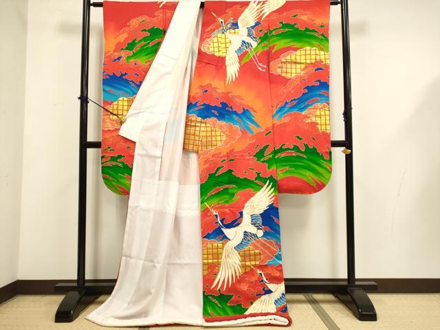 平和屋本店●お引きずり・お引き摺り・引き振袖　和装　結婚式　舞妓　芸妓　芸者　衣装　駒刺繍　飛鶴文　金彩　DABG3540du