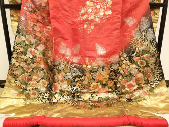 平和屋本店●色打掛　お引きずり　和装　婚礼　結婚式　花嫁　神社挙式　花車文　金銀彩　金通し地　逸品　DABG3548du