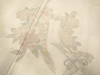 平和屋着物▼中国三大刺繍　スワトウ刺繍　汕頭刺繍　相良刺繍　総刺繍　訪問着　御所車花文　暈し染め　正絹　逸品　DABG3575du