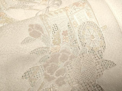 平和屋着物▼中国三大刺繍　スワトウ刺繍　汕頭刺繍　相良刺繍　総刺繍　訪問着　御所車花文　暈し染め　正絹　逸品　DABG3575du