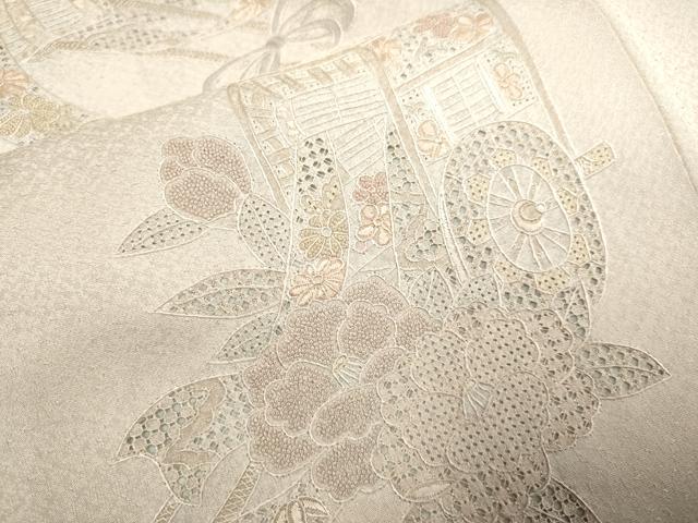 平和屋着物▼中国三大刺繍　スワトウ刺繍　汕頭刺繍　相良刺繍　総刺繍　訪問着　御所車花文　暈し染め　正絹　逸品　DABG3575du