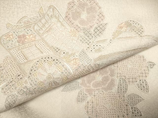 平和屋着物▼中国三大刺繍　スワトウ刺繍　汕頭刺繍　相良刺繍　総刺繍　訪問着　御所車花文　暈し染め　正絹　逸品　DABG3575du