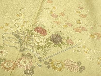 平和屋着物▼中国三大刺繍　スワトウ刺繍　汕頭刺繍　相良刺繍　総刺繍　訪問着　冊子花文　金糸　正絹　逸品　DABG3582du
