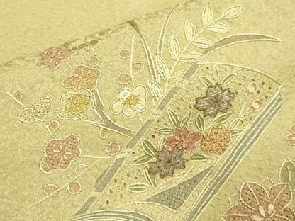 平和屋着物▼中国三大刺繍　スワトウ刺繍　汕頭刺繍　相良刺繍　総刺繍　訪問着　冊子花文　金糸　正絹　逸品　DABG3582du