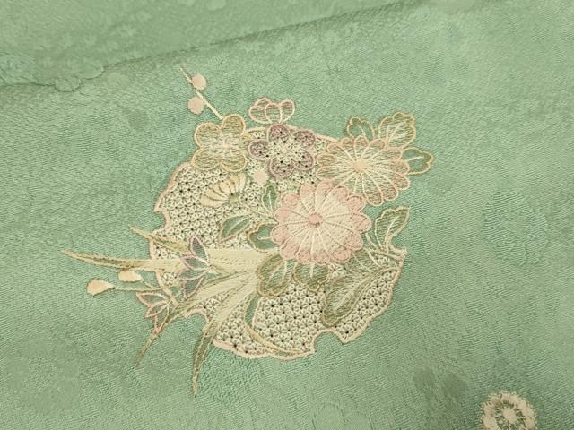 平和屋着物▼中国三大刺繍　スワトウ刺繍　汕頭刺繍　総刺繍　訪問着　雪輪花文　暈し染め　正絹　逸品　DABG3588du