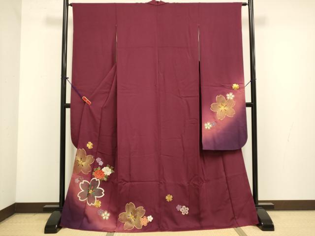 平和屋着物▼豪華振袖　駒刺繍　総刺繍　舞桜文　暈し染め　金糸　正絹　逸品　DABG3592du