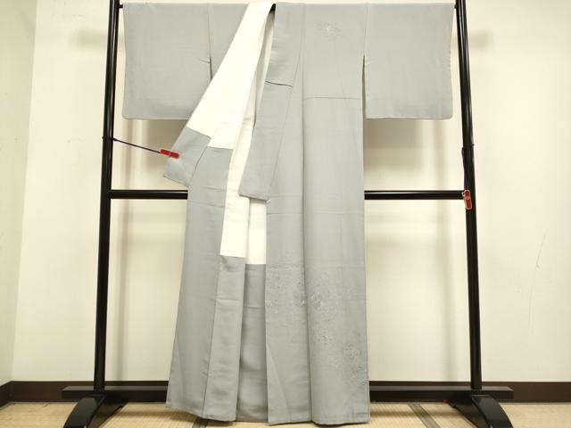 平和屋着物▼無地絵羽訪問着　向かい鳥正倉院花文　銀鼠色　正絹　逸品　DABG3595du
