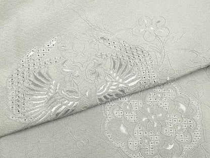 平和屋着物▼無地絵羽訪問着　向かい鳥正倉院花文　銀鼠色　正絹　逸品　DABG3595du