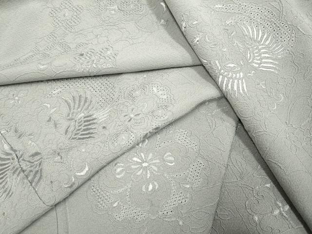 平和屋着物▼無地絵羽訪問着　向かい鳥正倉院花文　銀鼠色　正絹　逸品　DABG3595du