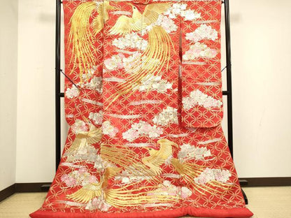 平和屋本店●色打掛　お引きずり　和装　婚礼　結婚式　花嫁　神社挙式　総刺繍　尾長鳥花文　金銀糸　逸品　DABG3600du