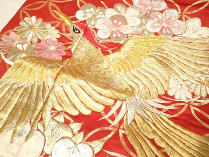 平和屋本店●色打掛　お引きずり　和装　婚礼　結婚式　花嫁　神社挙式　総刺繍　尾長鳥花文　金銀糸　逸品　DABG3600du