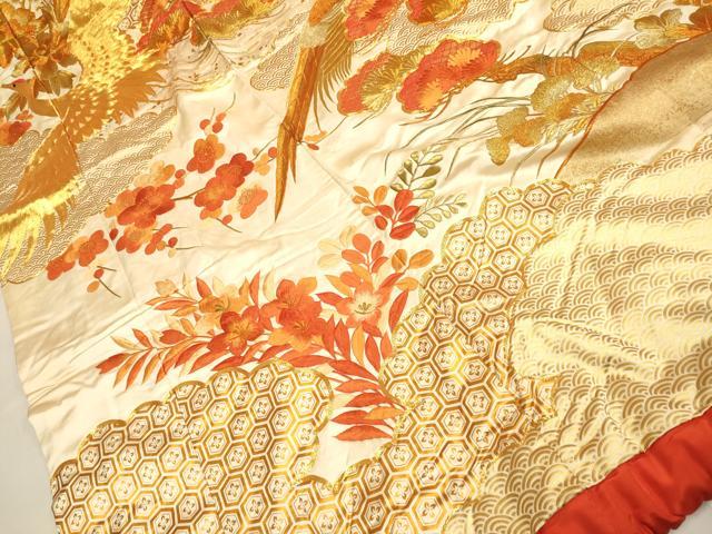 平和屋本店●色打掛　お引きずり　和装　婚礼　結婚式　花嫁　神社挙式　駒刺繍　総刺繍　飛鶴孔雀花松文　金彩　逸品　DABG3606du