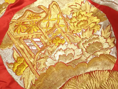平和屋本店●色打掛　お引きずり　和装　婚礼　結婚式　花嫁　神社挙式　総刺繍　飛鶴御所車吉祥花文　金銀糸　逸品　DABG3607du